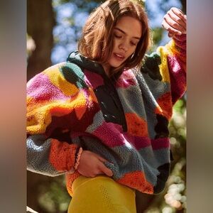 Free People Hit the Slopes Printed Color Block Jacket Size Large NWT